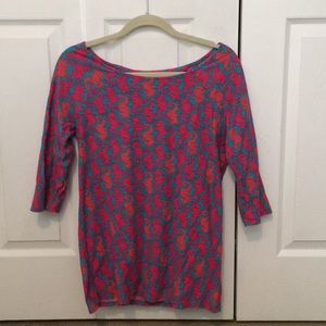 Lilly Pulitzer 3/4 Length Sleeves Cotton Top (L)